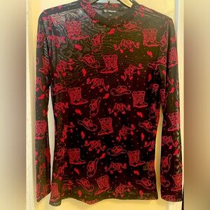 Western theme Mesh Long Sleeve Top